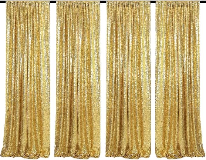 Gold Sequin Backdrop Curtains 4 Panels 2FTx8FT Glitter Gold Drapes Photo by WISPET