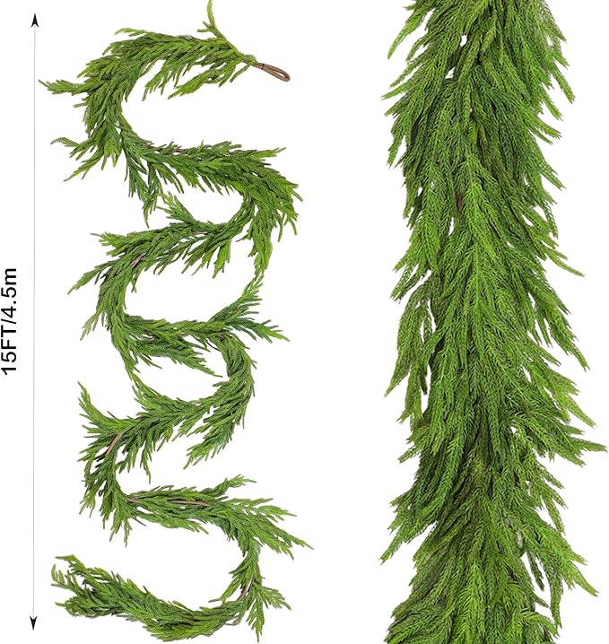 15FT Christmas Garland Real Touch Norfolk Pine Garland Winter Pine Garland - Image 2