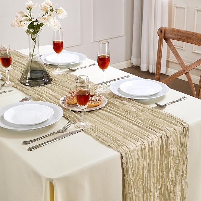 Cheesecloth Table Runner 10FT Long Boho Gauze Table Runner Rustic Sheer Runner by AGIRL