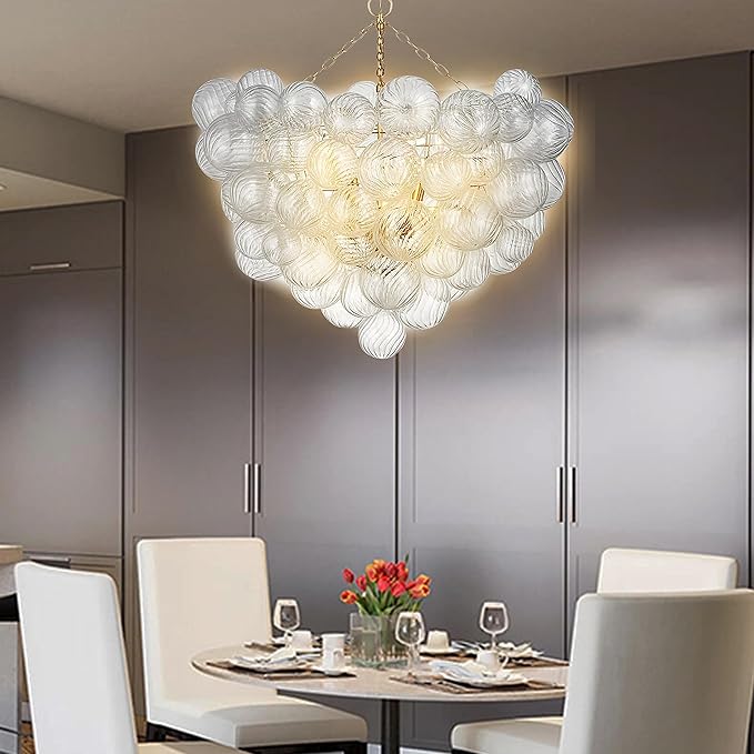 Nordic Bubble Ball Swirled Glass Chandelier, Dia 36 inch Gild Gold and Clear - Image 5
