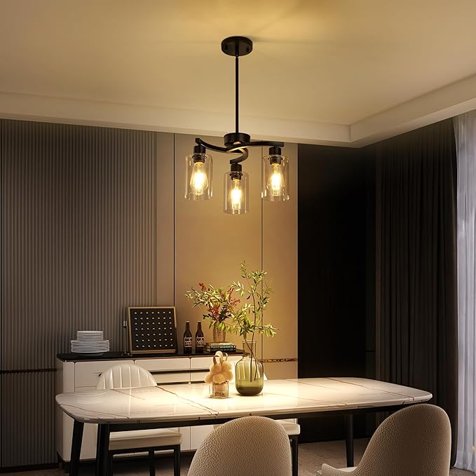 3-Light Modern Farmhouse Black Pendant Lights Kitchen Island, Adjustable Height - Image 2