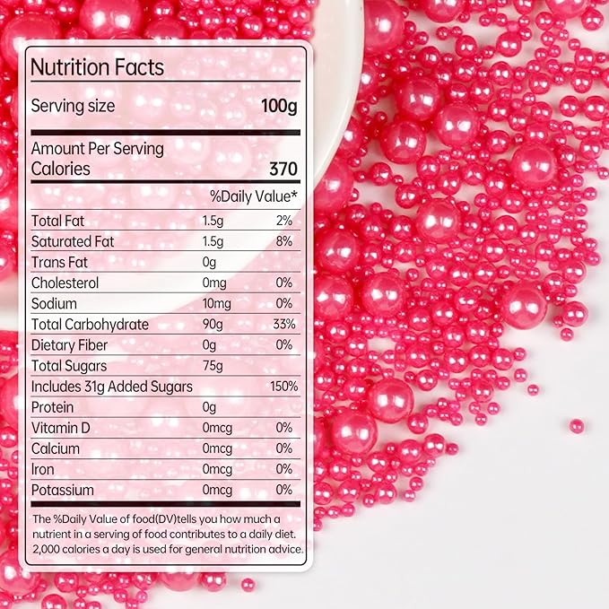 Deep Pink Pearl Sprinkles, Edible Candy Sugar Pearls, 150g/5.29oz, Baking Cake - Image 2