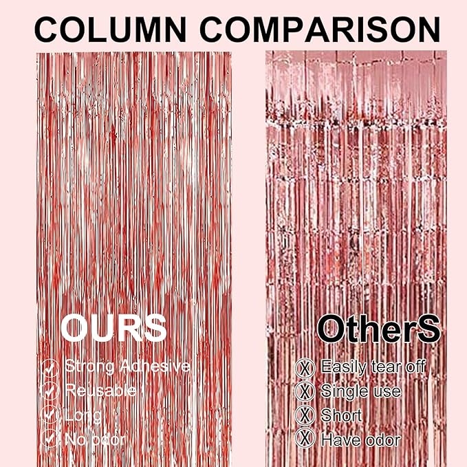 2 Pack 3.2 ft x 9.8 ft Rose Gold Tinsel Curtain Party Backdrop Decorations - Image 6