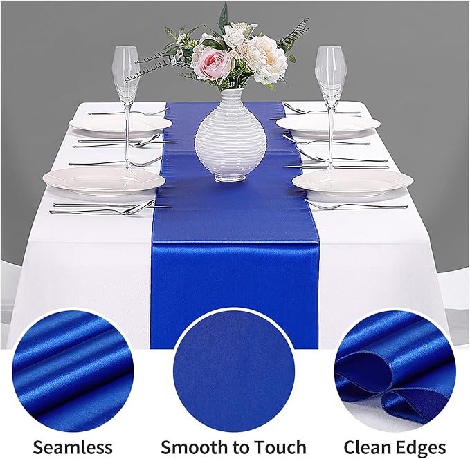 10-Pack Satin Table Runner Royal Blue 12 x 108 inches Long, Table Runners - Image 3