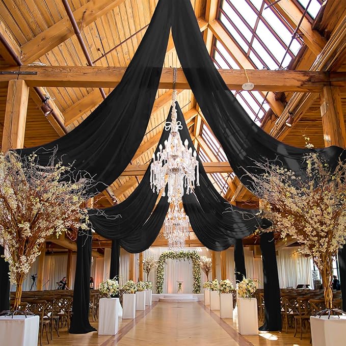 6 Panels Black Ceiling Drapes for Wedding, 5ftx15ft Ceiling Drapes Cheesecloth - Image 6