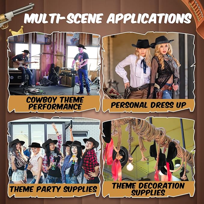 Mepase 24 Pieces Disposable Plastic Western Cowboy Hat Set Felt Wide Brimmed - Image 7