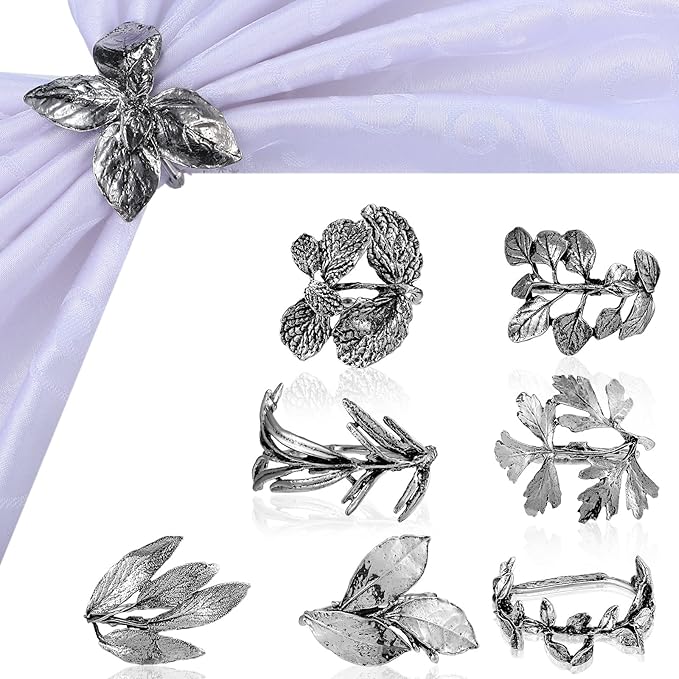 Cunhill 8 Pieces Herb Napkin Rings Set Vintage Leaf Napkin Holders Rings Glossy by Cunhill