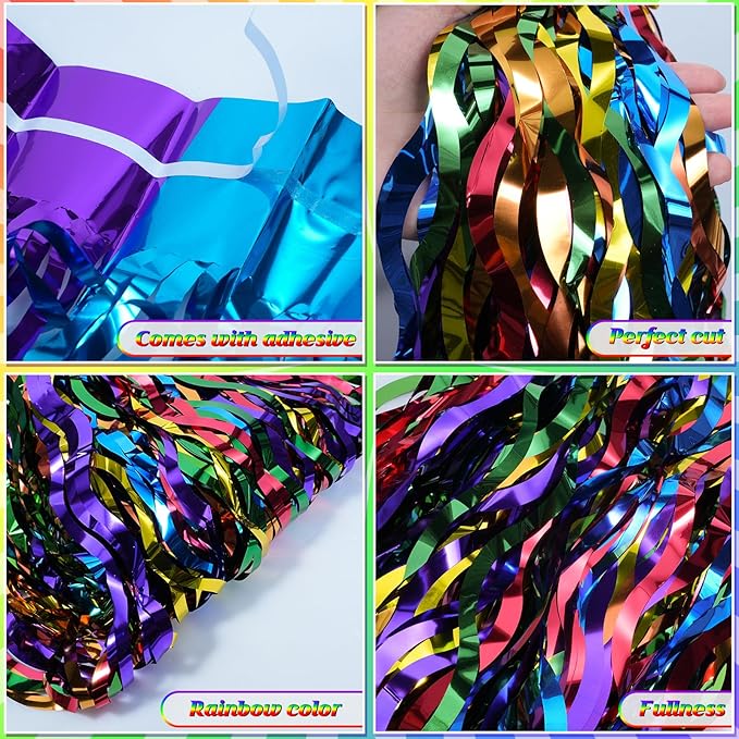 2 Pack 3.3X6.6Ft Rainbow Wavy Foil Fringe Curtains Backdrop Decorations - Image 3