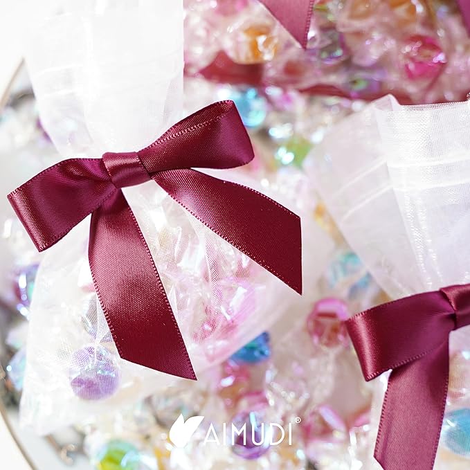 AIMUDI Burgundy Twist Tie Bows 2.5" Pre Tied Maroon Bows Premade Satin Gift Bows - Image 9