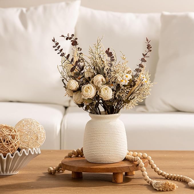 Ceramic Flower Vase, 6“ Small Rustic Farmhouse Vases Home Decor, Short Pottery - Image 4