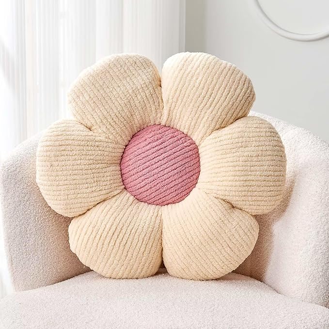 Flower Throw Pillow, Soft White 17.7" Shaped Floor Pillow by Kcvvcr