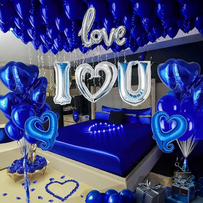 I Love You Balloons for Him/Her Balloons Royal Blue Sliver romantic balloon kit by yeewaka
