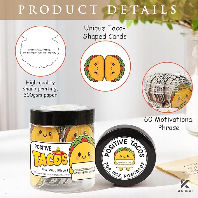 Positive Taco Jar – 60 Funny Emotional Support Taco, Back to School Gift - Image 2