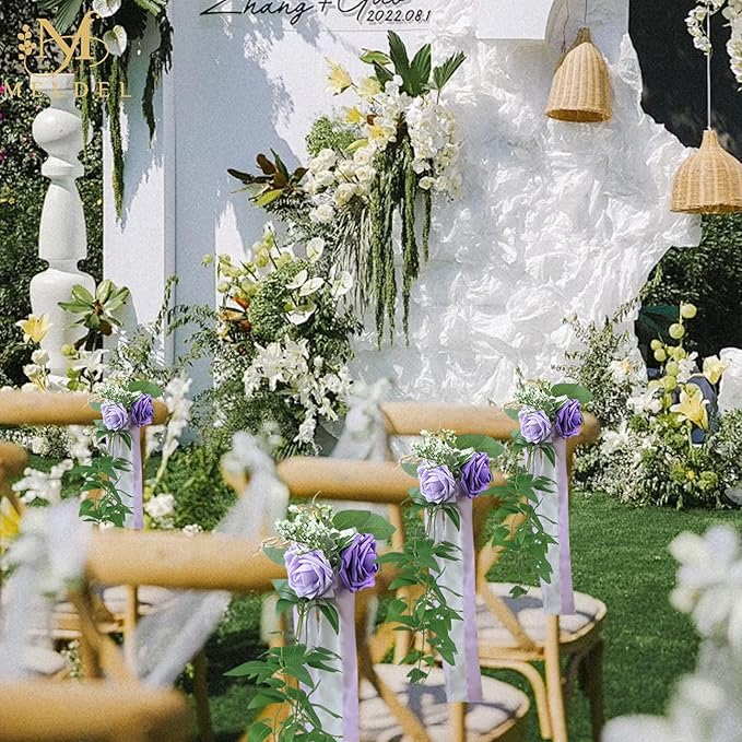 Meldel Wedding Chair Decorations Set of 10 Aisle Artificial Flowers White - Image 5
