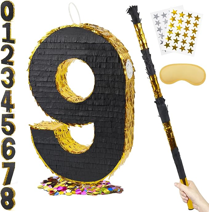 PCFING 20 Inch Number 9 Piñata Gold Black by PCFING