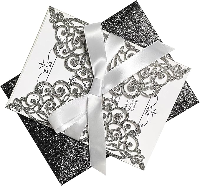 50Pcs Laser Cut Black Wedding Invitation - Image 4