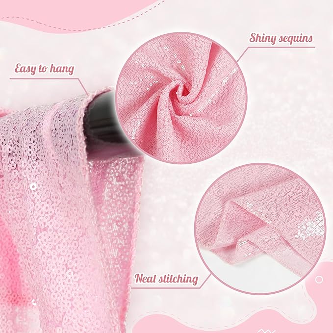 PartyDelight Sequin Backdrop Pink 6FTx6FT Wedding Curtain Special Events Party - Image 3