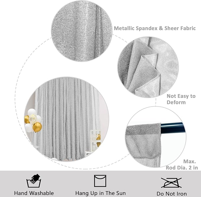 10FT x10FT Silver Metallic Spandex Backdrop, 1 Panel Glitter Sheer Photography - Image 4