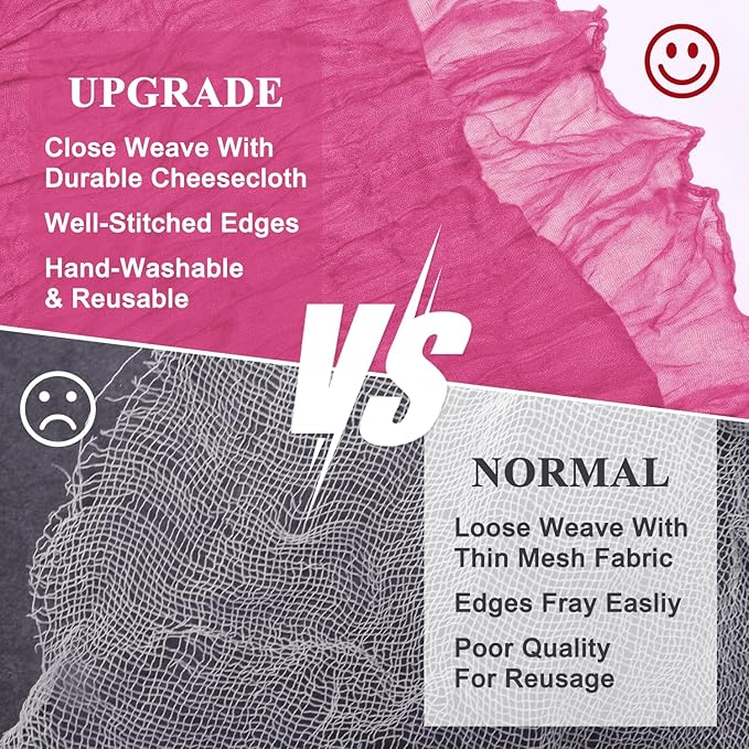 Asee'm 12pcs Cheesecloth Table Runner 120 Inches Long Deep Pink Boho Gauze - Image 4