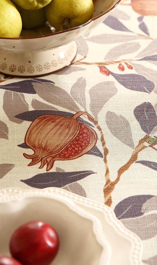patdrea Designer Linen Round Tablecloth, Vintage Pomegranates and Leaves Tree - Image 6