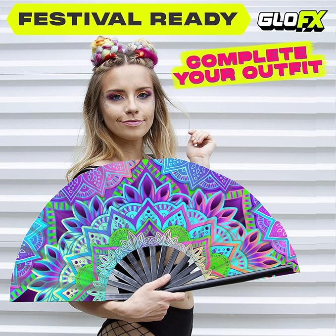 GloFX UV Glow Mandala Rave Handheld Fan - Image 6