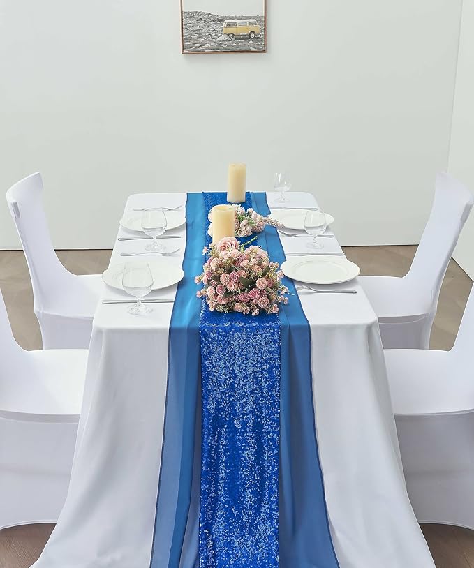 2 Pack 10Ft Royal Blue Chiffon Table Runner Sheer 29x120 Inch - Image 7