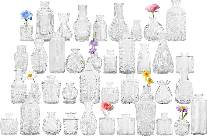 40Pcs Glass Bud Vase Set, Small Flower Vase by FEINIGESI