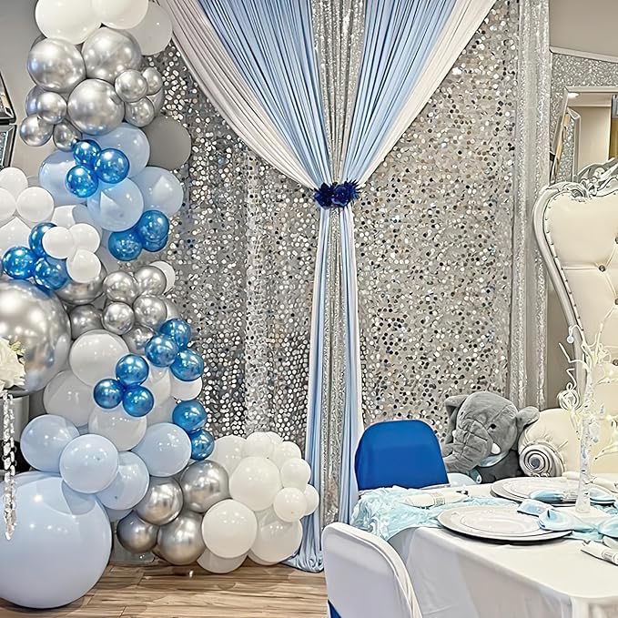 Silver Backdrop Curtain 4ftx8ft Seuin Backdrop Curtains Wedding Reception Cake by Fanqisi