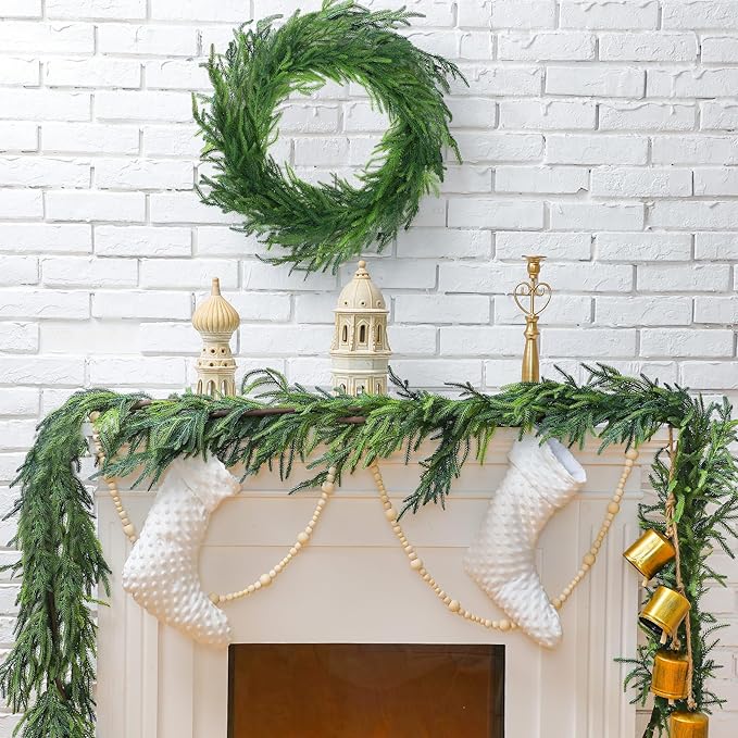 Jutom Christmas Norfolk Pine Garland Realistic Artificial Faux Greenery Cedar - Image 5