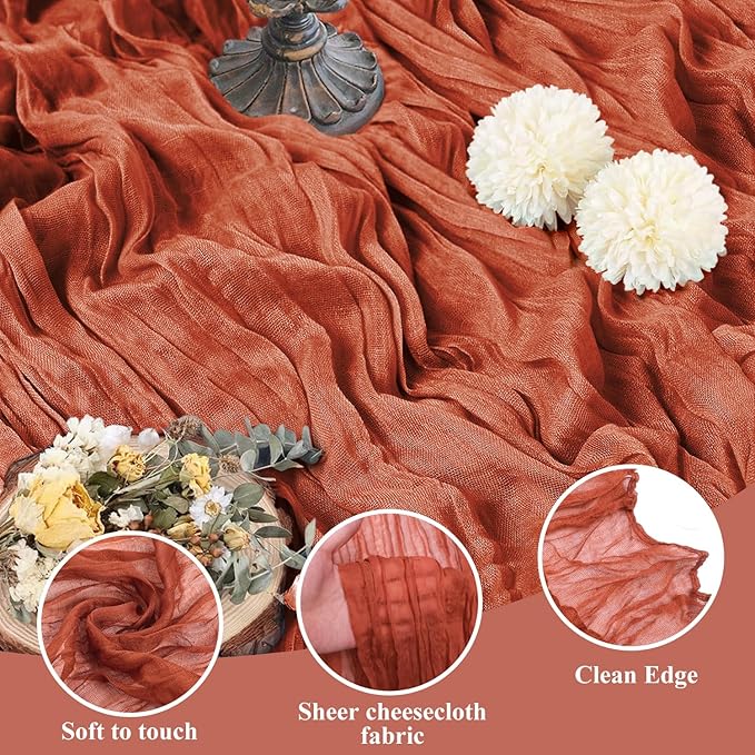 Asee'm 3pcs Cheesecloth Table Runner 120 Inches Long Terracotta Boho Gauze - Image 3