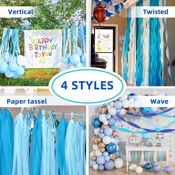 Crepe Paper Streamers 8 Rolls 656ft, Pack of Blue, Pastel Blue, Royal Blue - Image 5