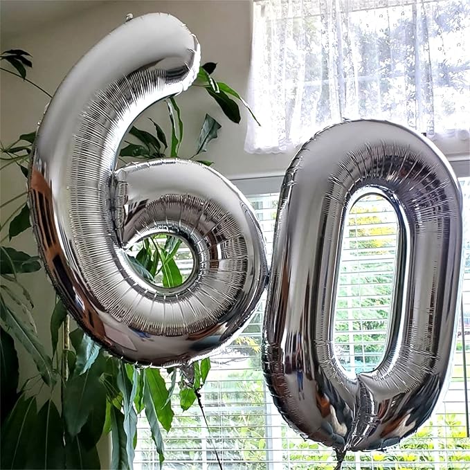 40" Silver Number 6 Balloon for Girls Boys, Large Self Inflating Helium Foil - Image 9