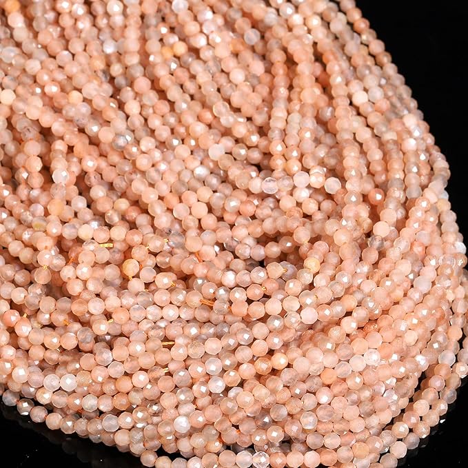 Song Xi 120pcs 3mm Natural Sunstone Gemstone Beads Faceted Round Loose Stone by SongXi