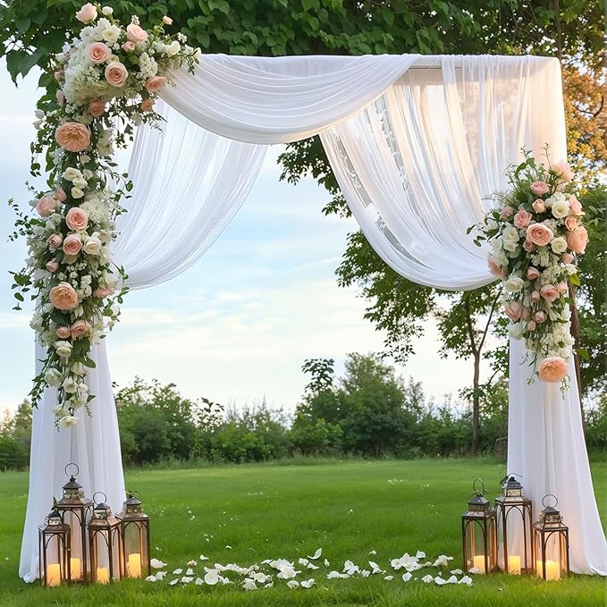 Wedding Arch Draping Fabric, 2 Panel 28" x 19Ft White Arch Drapery Sheer - Image 3