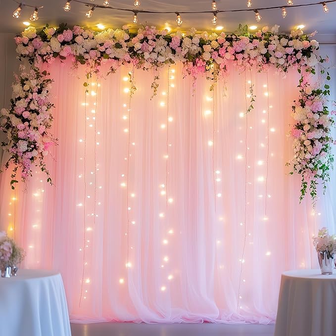 Fomcet Pink Tulle Backdrop Curtains - Image 7