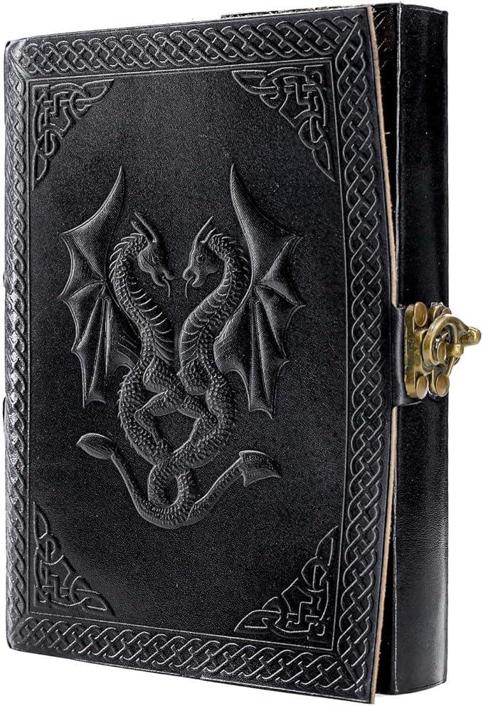 Handmade Leather Double Dragon Journal/Writing Notebook Diary/Bound Daily - Image 4