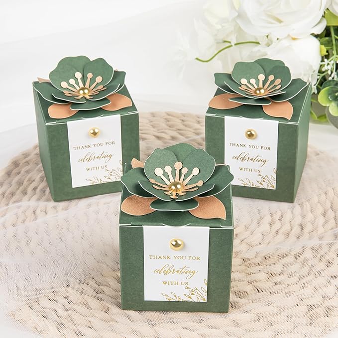 FEIYI 20 PCS Favor Boxes, 3 In 1 Olive Green Candy Boxes - Image 5