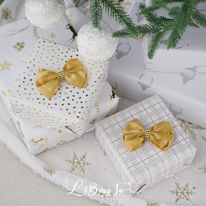 Gold Bows 4'' Premade Satin Ribbon Bow, Gift Bows - Image 6