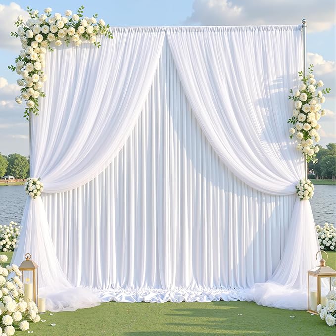 White Tulle Backdrop Curtain for Wedding Parties, 10ft x 10ft Wrinkle Free - Image 2