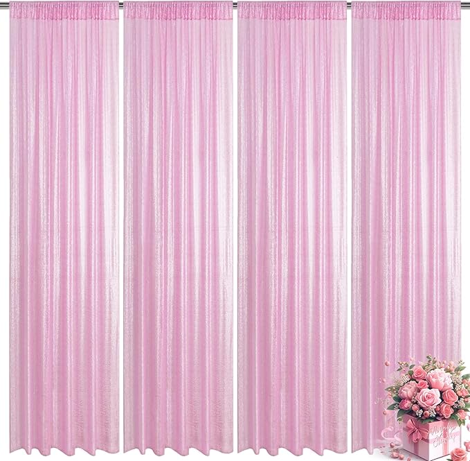 Matte Pink Sequin Backdrop Curtain 4 Pieces 2FTx8FT Glitter Photography Backdrop by Unknown
