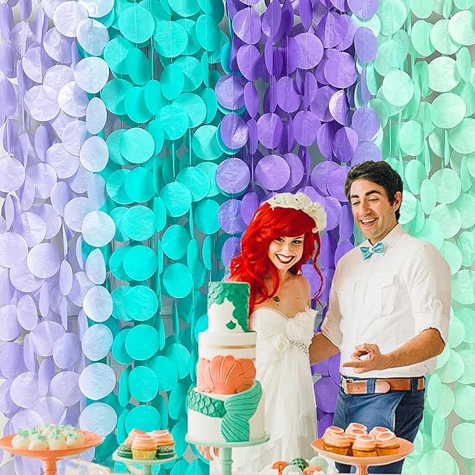 205Ft Purple Teal Big Circle Dot Backdrop Streamer Tissue Paper Polka Dot - Image 5