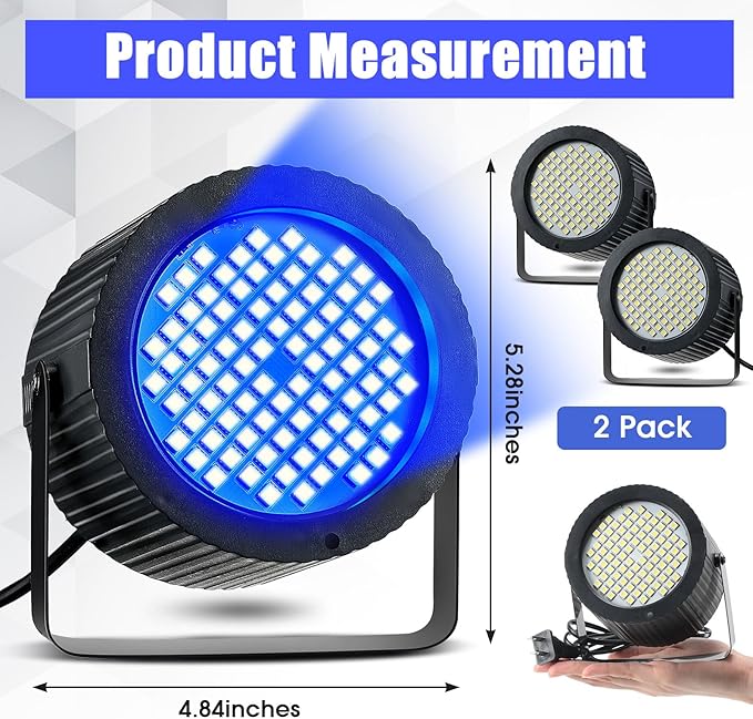 Funtery 2 Pcs Bright White Strobe Light 88 LEDs Flash Party Lighting Speed and - Image 3