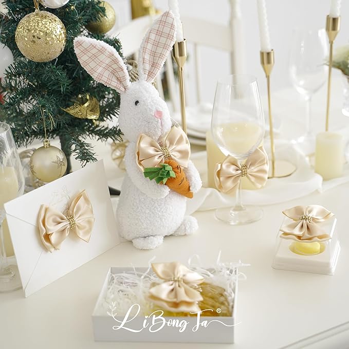 Champagne Gold Ribbon Bow 4'' Premade Satin Bows, Gift Bows - Image 5