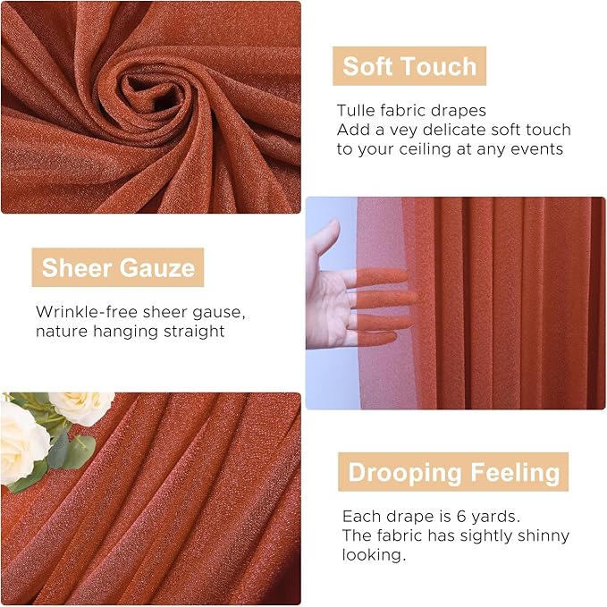 Wokceer Wedding Arch Draping Fabric Terracotta 2 Panels 28.7" x 20FT Sheer - Image 2