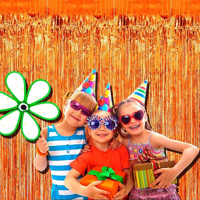 4 Pack Orange Foil Fringe Curtain Backdrop, 3.28Ftx8.2Ft Metallic Tinsel Foil - Image 2
