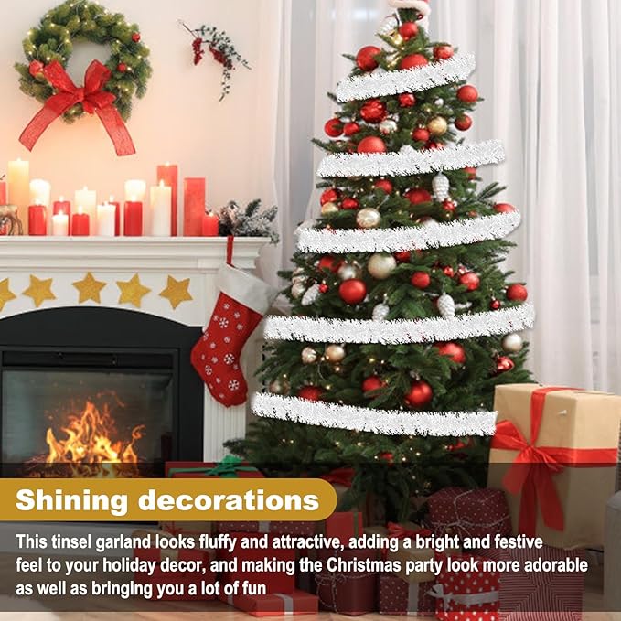 50 Feet Macaron White Christmas Tinsel Garland, Metallic Foil Twist Garland - Image 4