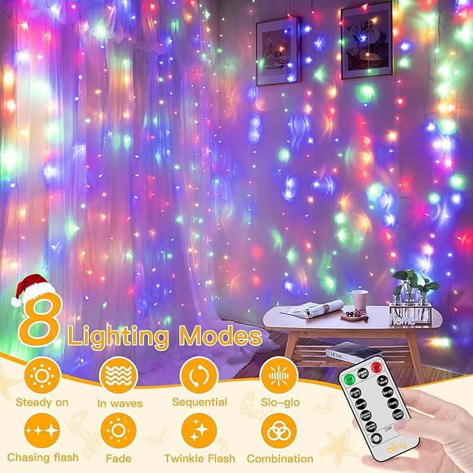 Ollny Curtain Lights 200LED 6.6x6.6ft, USB Multicolor Christmas Curtain Lights - Image 4