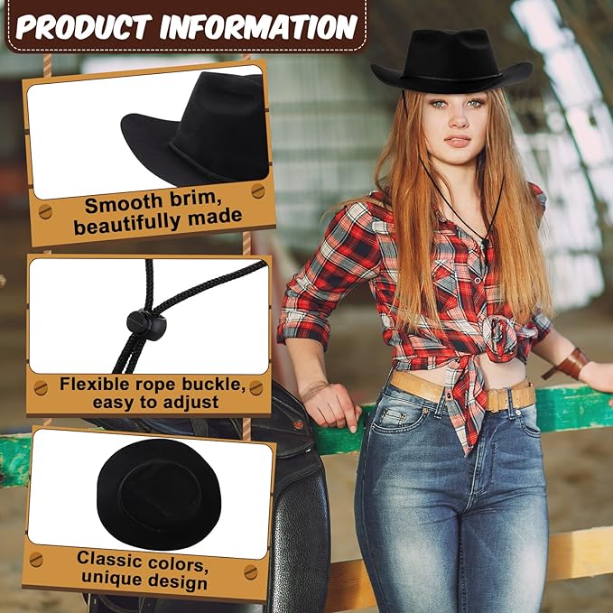 Mepase 24 Pieces Disposable Plastic Western Cowboy Hat Set Felt Wide Brimmed - Image 3