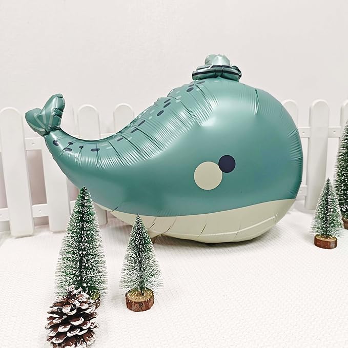 2PCS Cute hat Whale Balloon Big blue whale Foil Mylar Balloons Ocean Balloons - Image 4