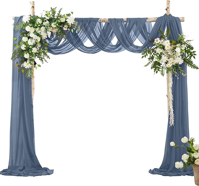 VACVELT Wedding Arch Draping Fabric Dusty Blue Chiffon, 1 Panel Sheer Drapes 30 by VACVELT